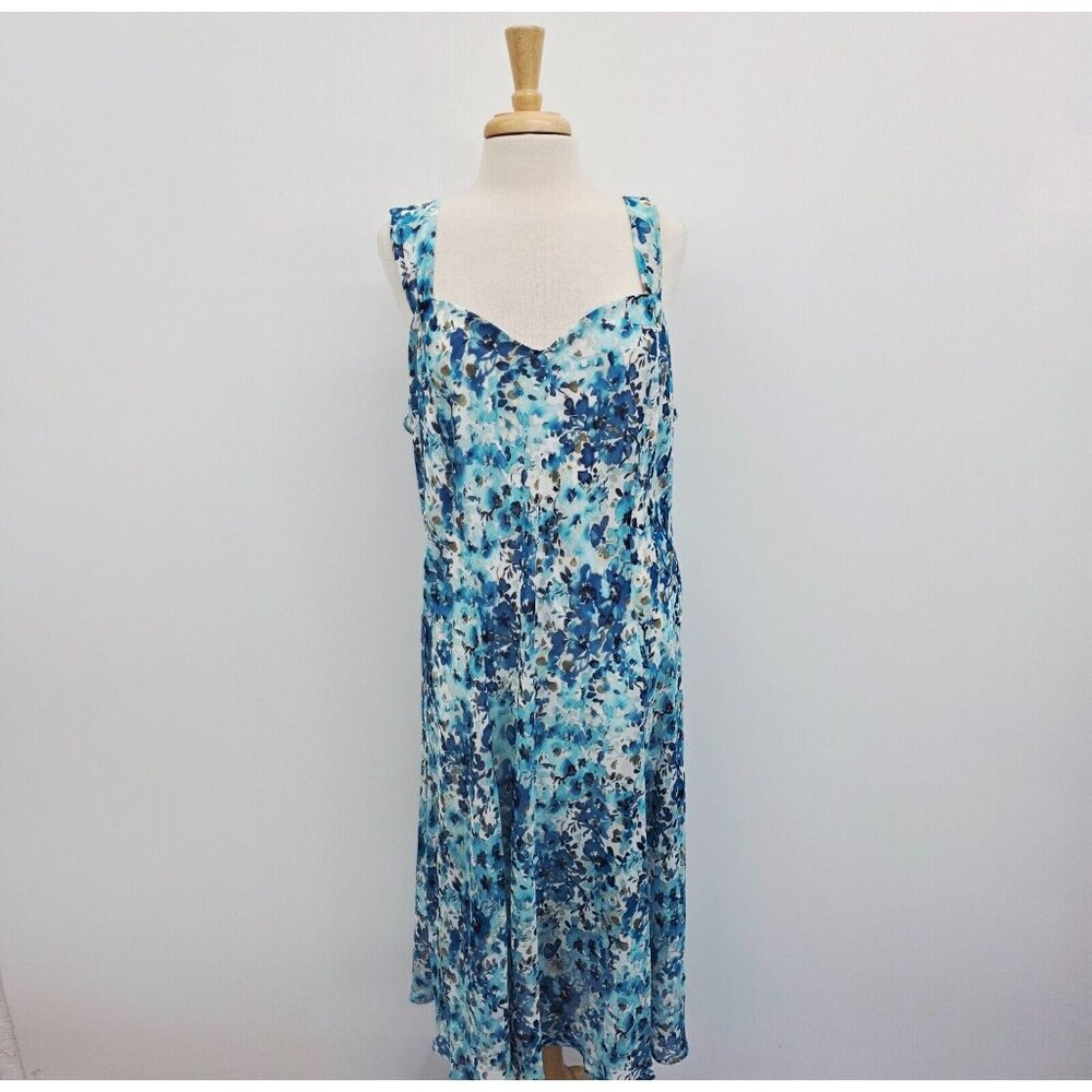 Dressbarn Floral Print Midi Dress Womens Size 24 Blue Sleeveless V-Neck Lined